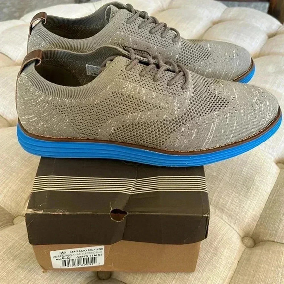 Bergamo Tech Knit Oxford Breathable Dress Shoes Khaki-Electric Blue - Picture 3 of 7